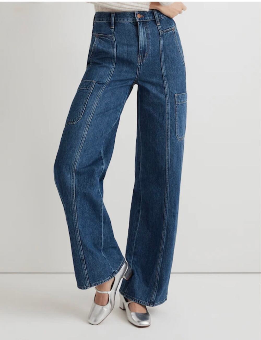 Madewell Women's Medium Wash Blue Baggy Straight Leg Cargo Jeans Size 28